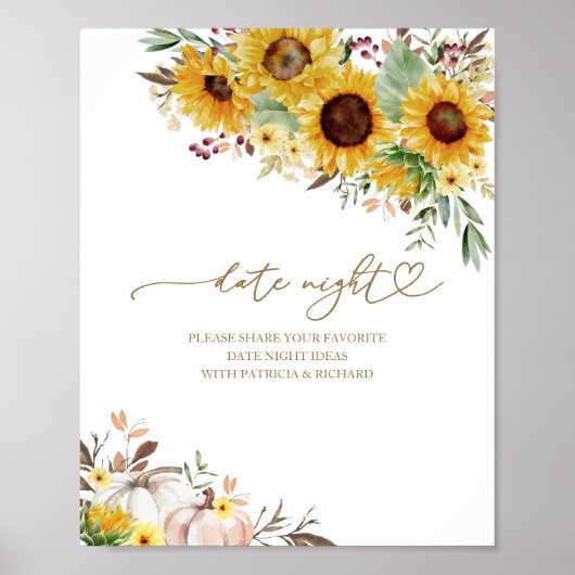 ひまわり秋ブライダルシャワーデイトナイトジャールサイン ポスター (正面)