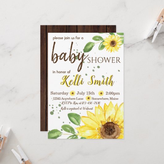 ひまわり秋ベビーシャワー招待状 招待状 (正面/裏面インサイチュ)