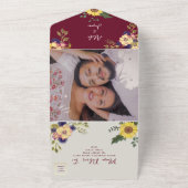 ひまわり秋ワイルドフラワーブルゴーニュ結婚ーズ オールインワン招待状 (外側)