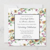 ひまわり秋水彩花模様パタ結婚ーン 招待状 (正面)