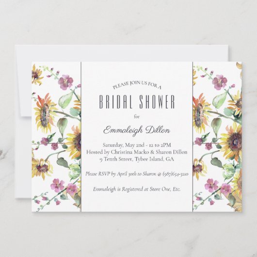 ひまわり秋水彩花模様ブライダルシャワー 招待状 (正面)