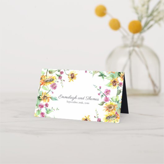 ひまわり秋水彩花模様結婚ズ プレイスカード (裏面)