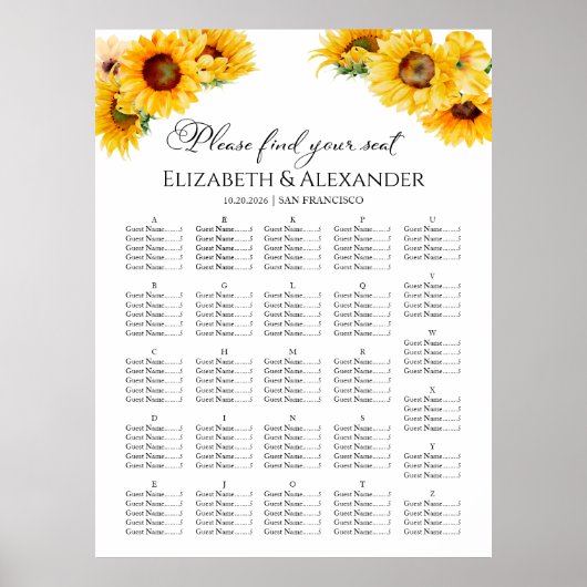 ひまわり秋秋の結婚式座席表 ポスター (正面)