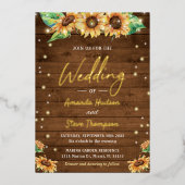ひまわり秋秋素朴国結婚式金ゴールド 箔招待状 (正面)