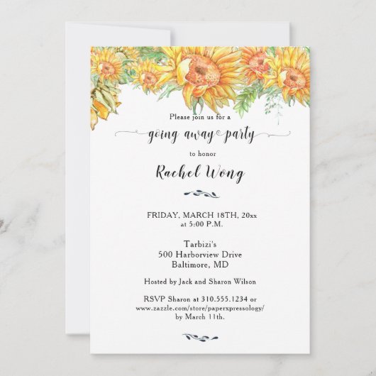 ひまわり移動遠くにパーティー写真 招待状 (正面)