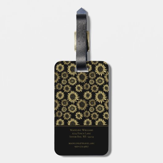 ひまわり箔イニシャルモノグラム旅行荷物タグ ラゲッジタグ (裏面縦)