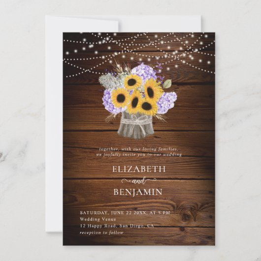 ひまわり素朴あじさいウッドフローラズ結婚 招待状 (正面)