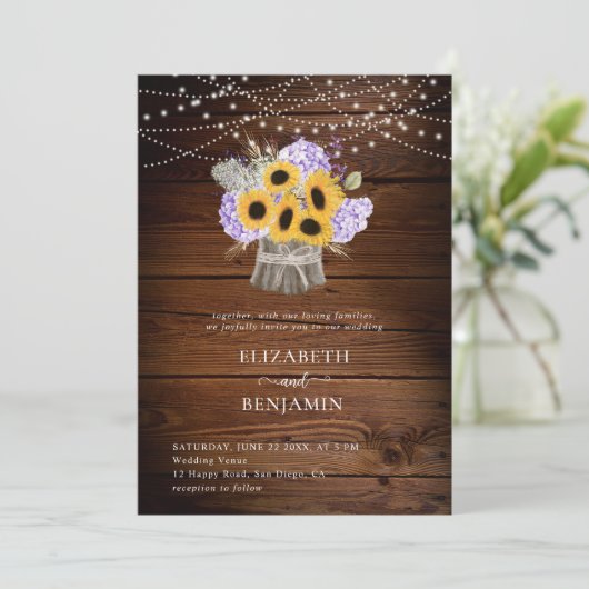 ひまわり素朴あじさいウッドフローラズ結婚 招待状 (スタンド正面)