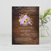 ひまわり素朴あじさい薄紫ウッドシック結婚ズ 招待状 (スタンド正面)