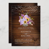 ひまわり素朴あじさい薄紫ウッドシック結婚ズ 招待状 (正面/裏面)