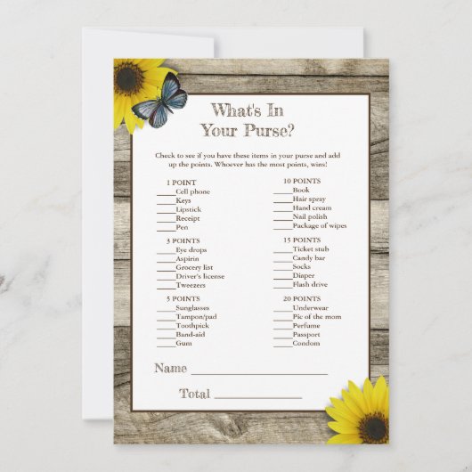 ひまわり素朴あなたの財布の赤ちゃんシャワーの中にあるものを 招待状 (正面)