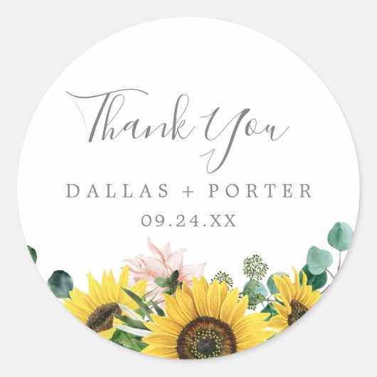 ひまわり素朴ありがとう結婚式の引き出物シール ラウンドシール (正面)
