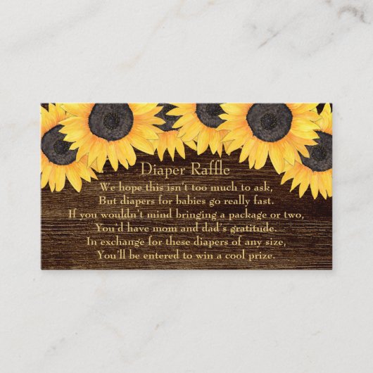 ひまわり素朴おむつラッフルベビーシャワーカード 名刺 (正面)