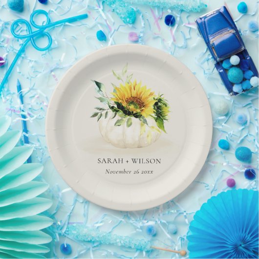 ひまわり素朴かぼちゃのフローラ水色結婚の ペーパープレート