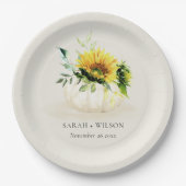 ひまわり素朴かぼちゃのフローラ水色結婚の ペーパープレート (正面)