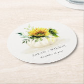 ひまわり素朴かぼちゃのフローラ水色結婚の ラウンドペーパーコースター (アングル)