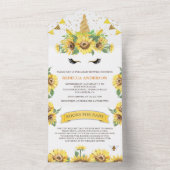 ひまわり素朴かわいいユニコーン赤ちゃんシャワー オールインワン招待状 (内側)