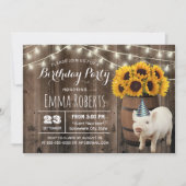 ひまわり素朴かわいい豚ファーム誕生日パーティー 招待状 (正面)