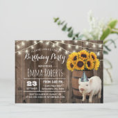 ひまわり素朴かわいい豚ファーム誕生日パーティー 招待状 (スタンド正面)