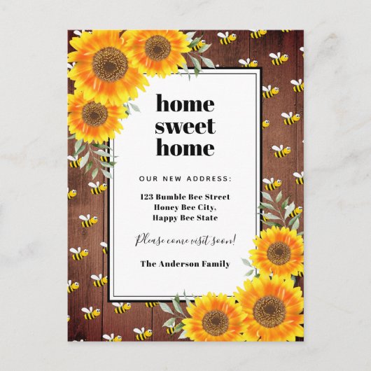 ひまわり素朴でぶつかったミツバチが新しい家を移動 案内ポストカード (正面)