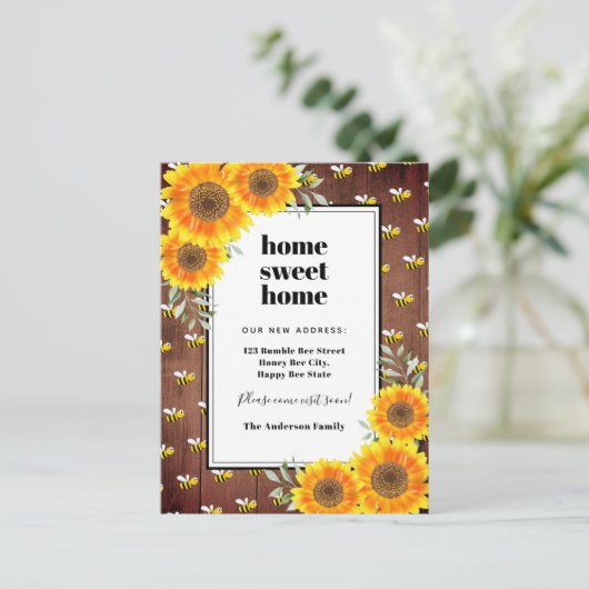 ひまわり素朴でぶつかったミツバチが新しい家を移動 案内ポストカード (スタンド正面)