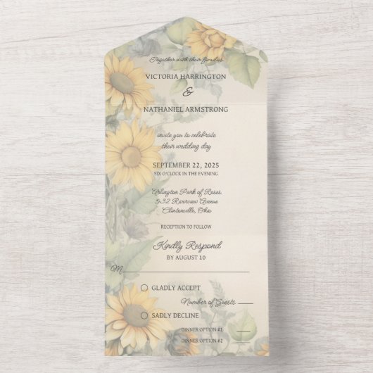 ひまわり素朴とつる植物 オールインワン招待状 (内側)