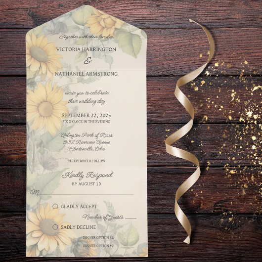 ひまわり素朴とつる植物 オールインワン招待状