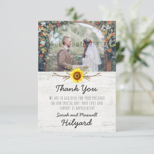 ひまわり素朴とウッドファーム結婚の感謝 サンキューカード (スタンド正面)