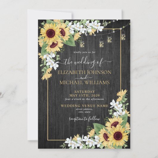 ひまわり素朴とグレーウッドのフローラ結婚ズ 招待状 (正面)