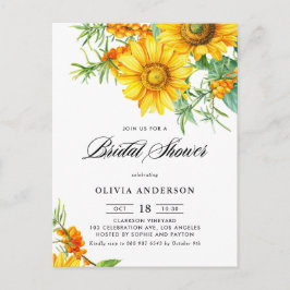 ひまわり素朴とシーバックトーンブライダルシャワー インビテーションポストカード