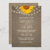 ひまわり素朴とストリングライトバーラップ結婚ズ 招待状 (正面/裏面)