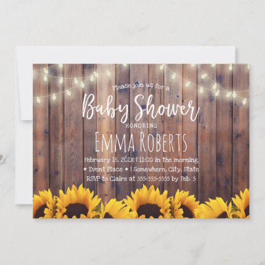 ひまわり素朴とストリングライトベビーシャワー 招待状 (正面)