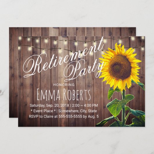 ひまわり素朴とストリングライトリタイアメントパーティー 招待状 (正面/裏面)