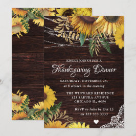 ひまわり素朴とストリングライト感謝祭 招待状