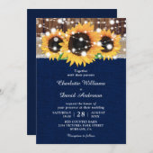 ひまわり素朴とネイビーブルーの結婚式招待状 招待状 (正面/裏面)