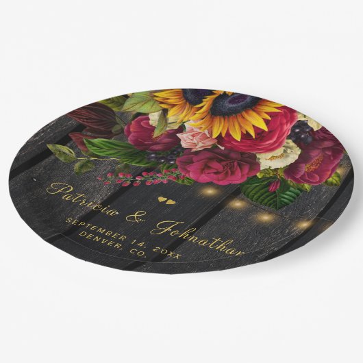 ひまわり素朴とバラのカスタムウェディングパーティー ペーパープレート (アングル)