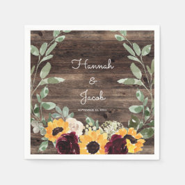 ひまわり素朴とバラウッドズ結婚紙プラット スタンダードカクテルナプキン