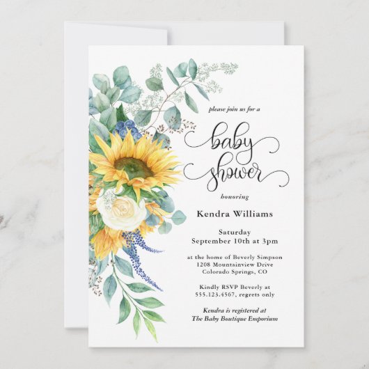 ひまわり素朴とバラフローラ赤ちゃんシャワー 招待状 (正面)
