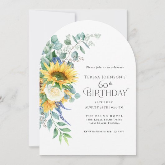 ひまわり素朴とバラフローラ60誕生日 招待状 (正面)