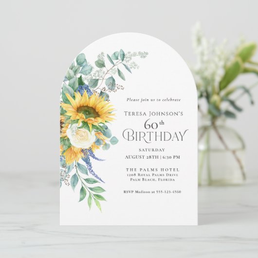 ひまわり素朴とバラフローラ60誕生日 招待状 (スタンド正面)