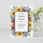 ひまわり素朴とバラ枠結婚式招待状 招待状 (スタンド正面)