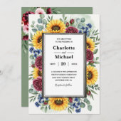 ひまわり素朴とバラ枠結婚式招待状 招待状 (正面/裏面)