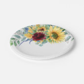 ひまわり素朴とバラ水彩フローラ ペーパープレート (アングル)