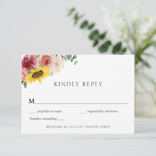 ひまわり素朴とバラRSVPエンクロージャカード 招待状 (スタンド正面)