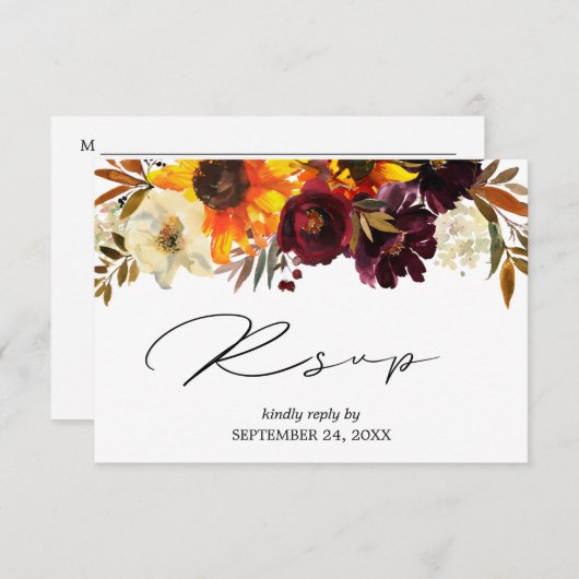 ひまわり素朴とバーガンディーパープルフローラと食事 出欠カード (正面/裏面)