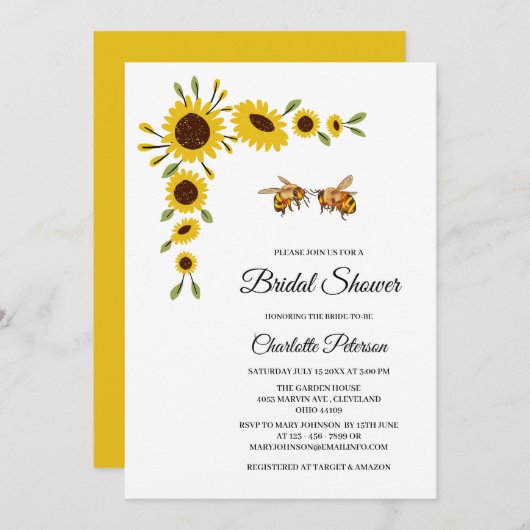 ひまわり素朴とビーブライダルシャワー 招待状 (正面/裏面)