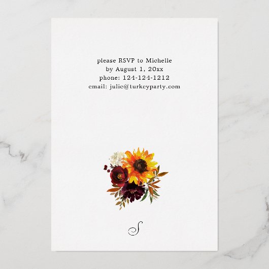 ひまわり素朴とブルゴーニュフローラ感謝祭 箔招待状 (裏面)