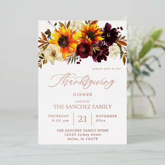 ひまわり素朴とブルゴーニュフローラ感謝祭 箔招待状 (立ち正面)