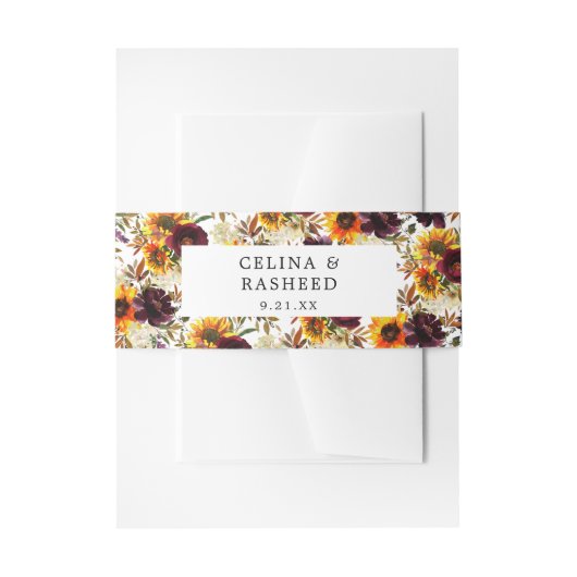 ひまわり素朴とブルゴーニュ、パープルフローラ 招待状ベリーバンド (正面例)