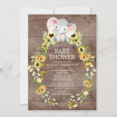 ひまわり素朴とベビーゾウ女の子ベビーシャワー 招待状 (正面)